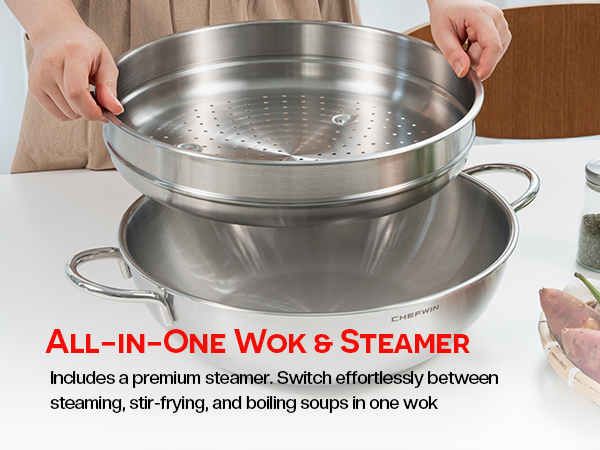316 STS Heavy Duty Wok with Steamer