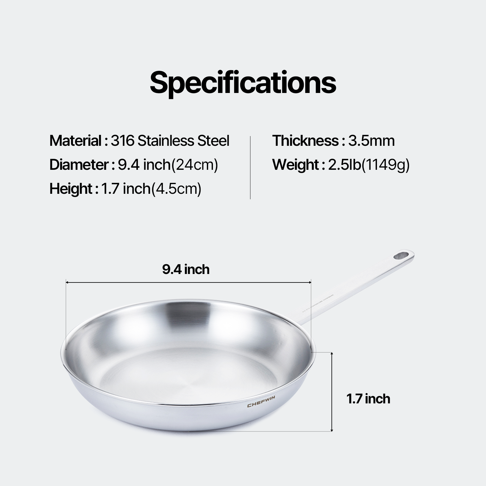 9.4-Inch 316 STS Frying Pan